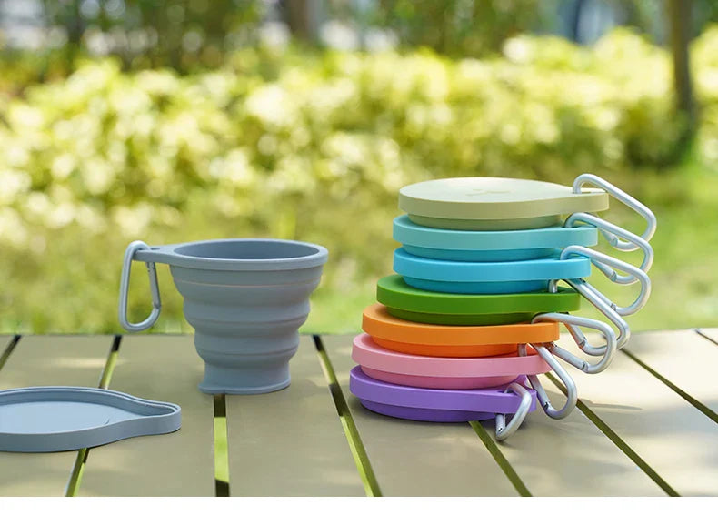 ME. FAM New 180ml Eco-friendly Silicone Bear Folding Cups With Cover Lids Travel Outdoor Camping Collapsible Drinking Water Copa