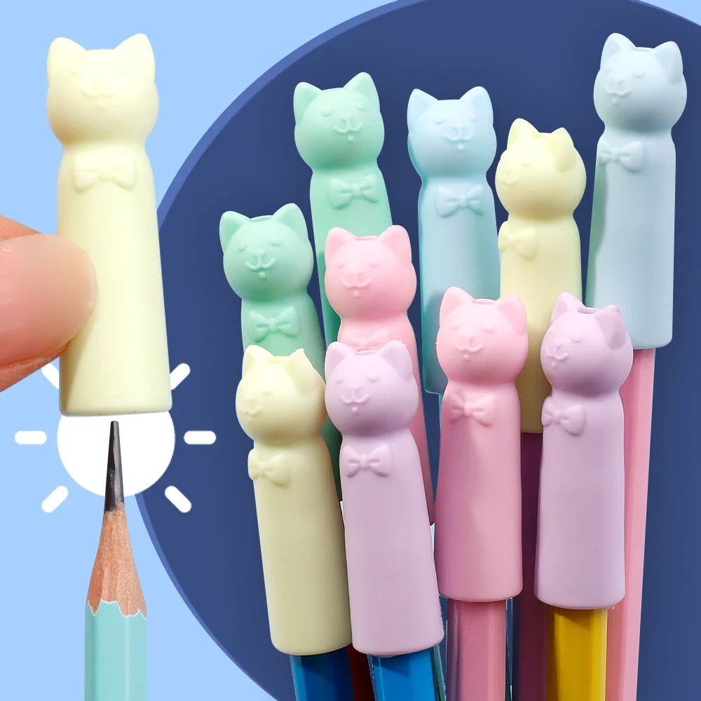 1-20pcs Cartoon Eraser Caps Pencil Erasers Toppers Cute Cat Erasers for Kids Student School Stationery Supplies Pen Head Sleeves