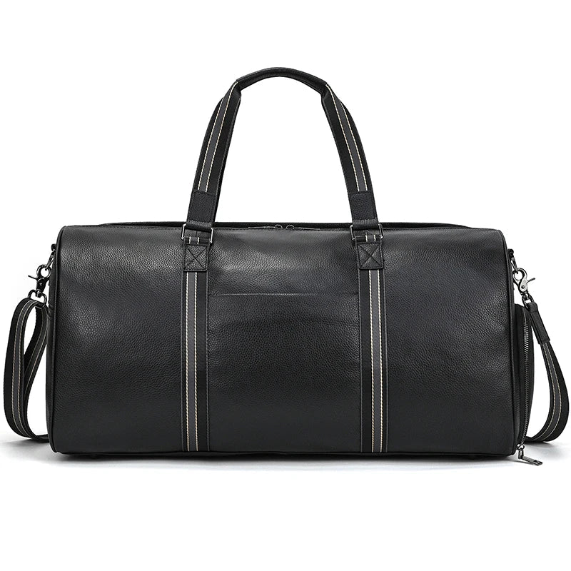 Big Capacity Genuine Leather Travel Bag For Men Women Soft Black Cowhide Casual Travel Duffel Large Luggage Weekend Shoulder Bag