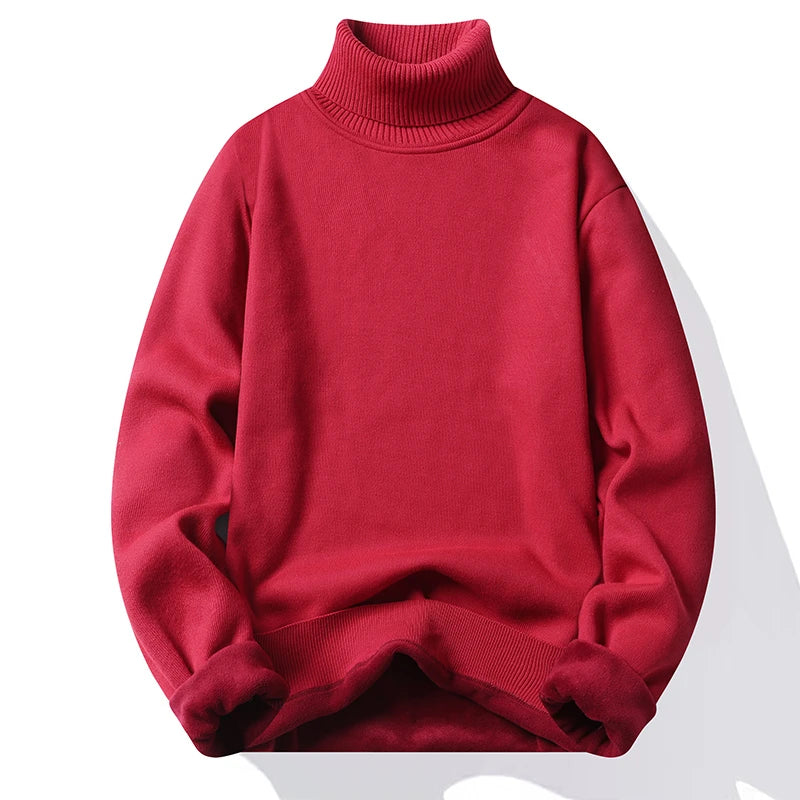 Sweatwear Mens Anti-pilling High Quality Knitted Turtleneck Sweater Slim Fit Long Sleeve Pullover Solid Color Trend Men Clothing