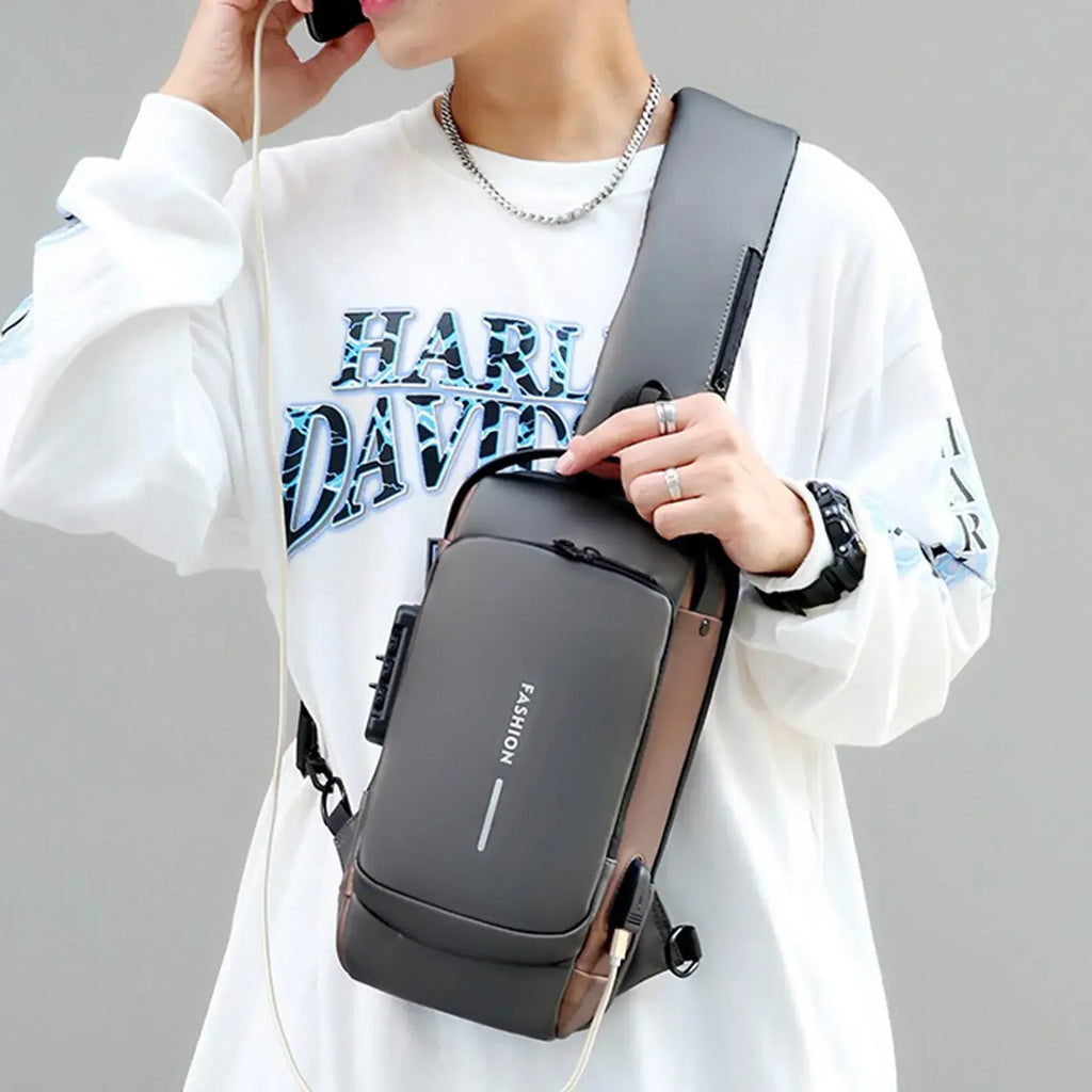 Men Anti Theft Chest Bag Shoulder Bags USB Charging Crossbody Package School Short Trip Messengers Bags Men's Oxford Sling Pack