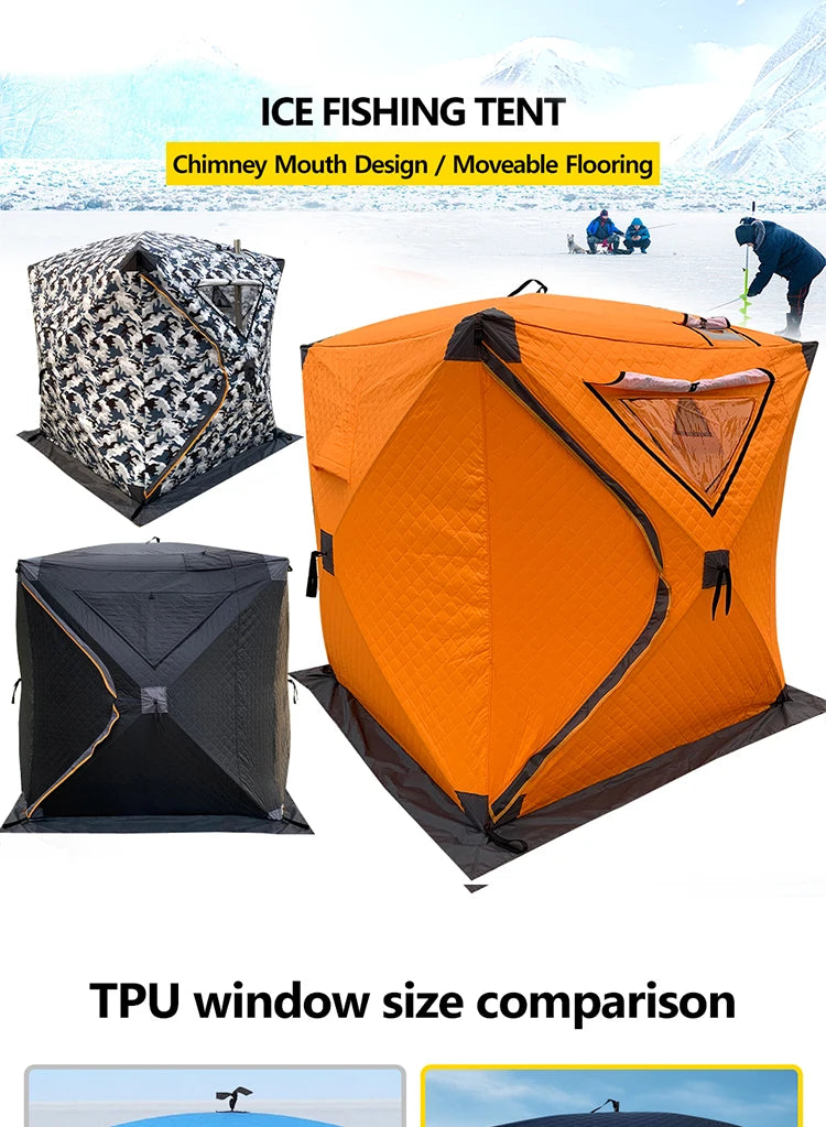 4 Person Ice Fishing Tent, Windproof Insulated Cotton Shelter with Quick Setup, Portable Thickened Warm Winter Tent for Outdoor