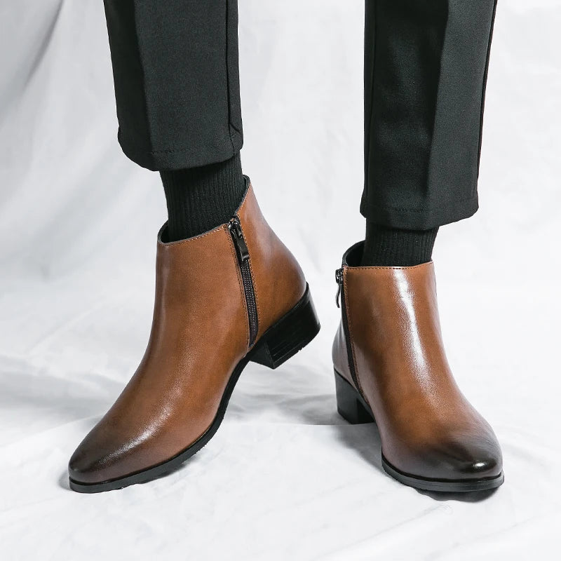 Men's Shoes Chelsea Boots Causal Business Retro Ankle Boots Man Walking Shoes Pu Leather Shoes Waterproof Classic Loafers Men