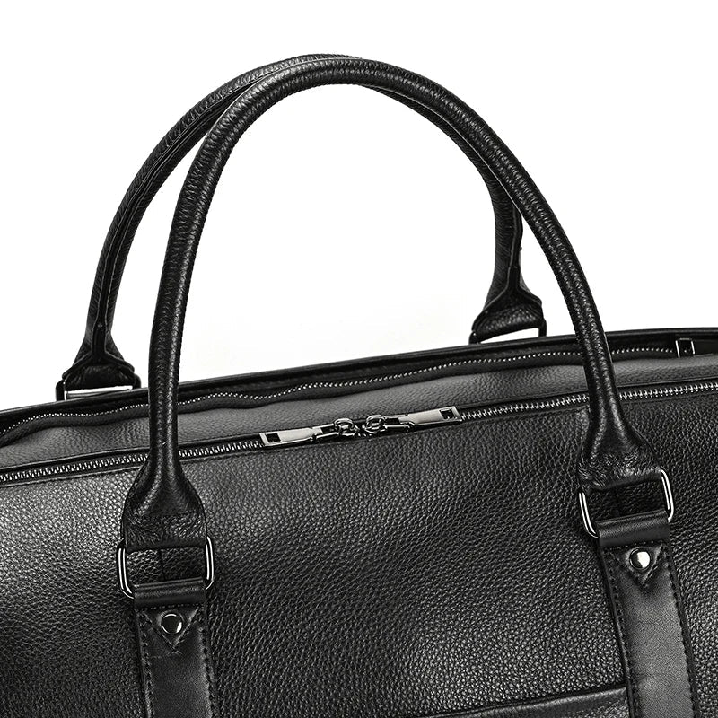 Big Capacity Genuine Leather Travel Bag For Men Women Soft Black Cowhide Casual Travel Duffel Large Luggage Weekend Shoulder Bag