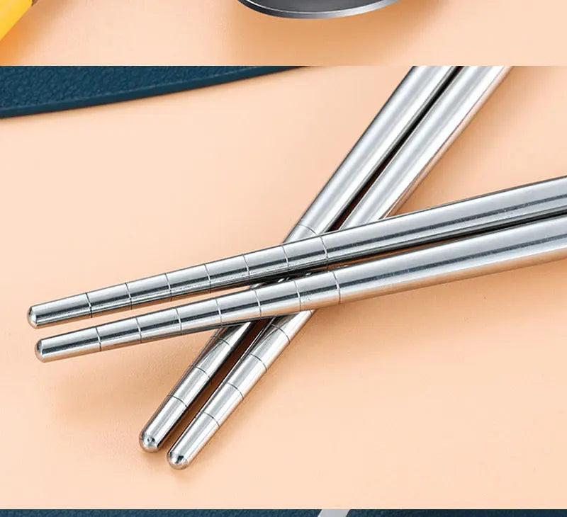 3pcs Portable Dinnerware Kit Spoon Fork Chopstick Set Travel Flatware With Box Set Stainless Steel Travelling Dinnerware Set
