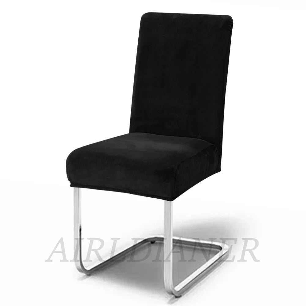Soft Velvet Chair Covers Thick Solid Color Chair Seat Cover Stretch Dining Room Chair Slipcover Office Banquet Restaurant 1PC