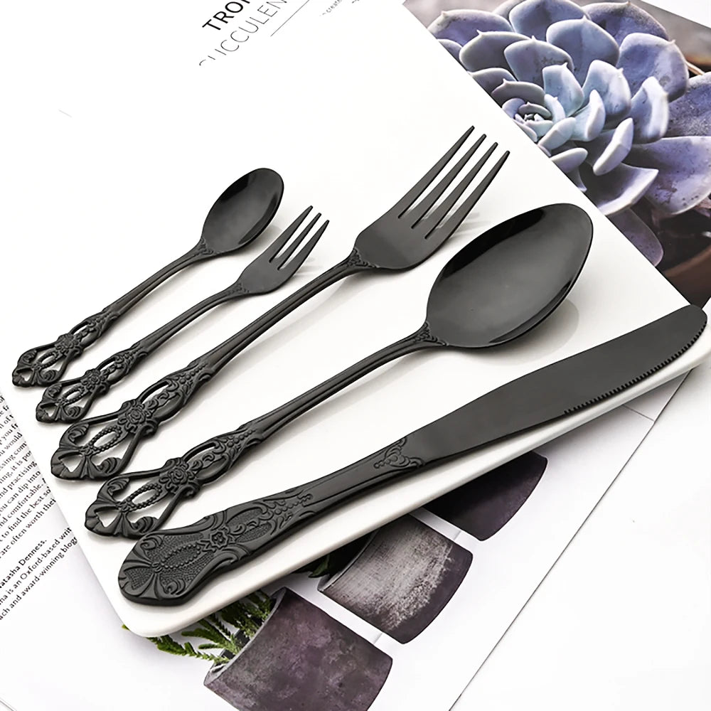 Stainless Steel Cutlery Set Knife Tea Fork Ice Cream Spoon Tableware Set Western Kitchen Flatware Rainbow Vintage Dinnerware Set