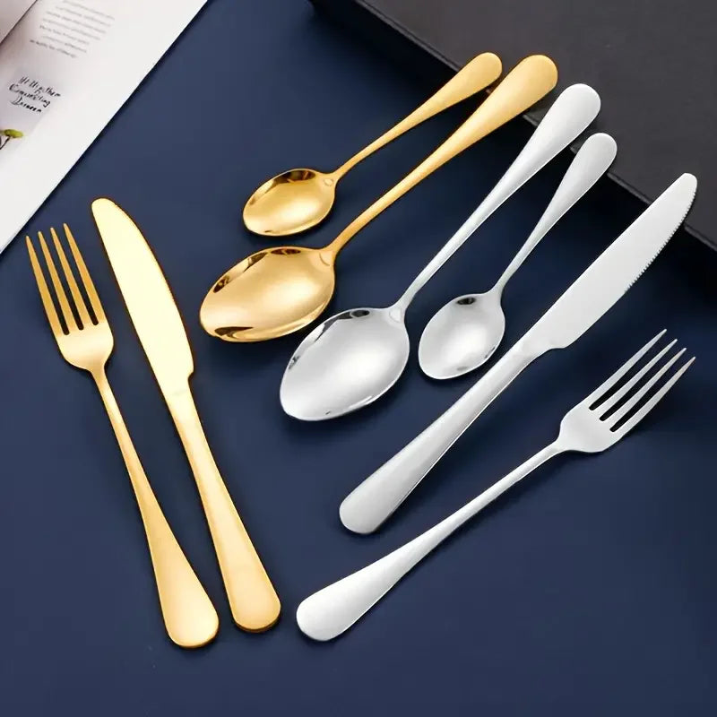 4/16/24pcs Stainless steel cutlery knife, fork and spoon set 1010 round handle cutlery suitable for wedding party hotel