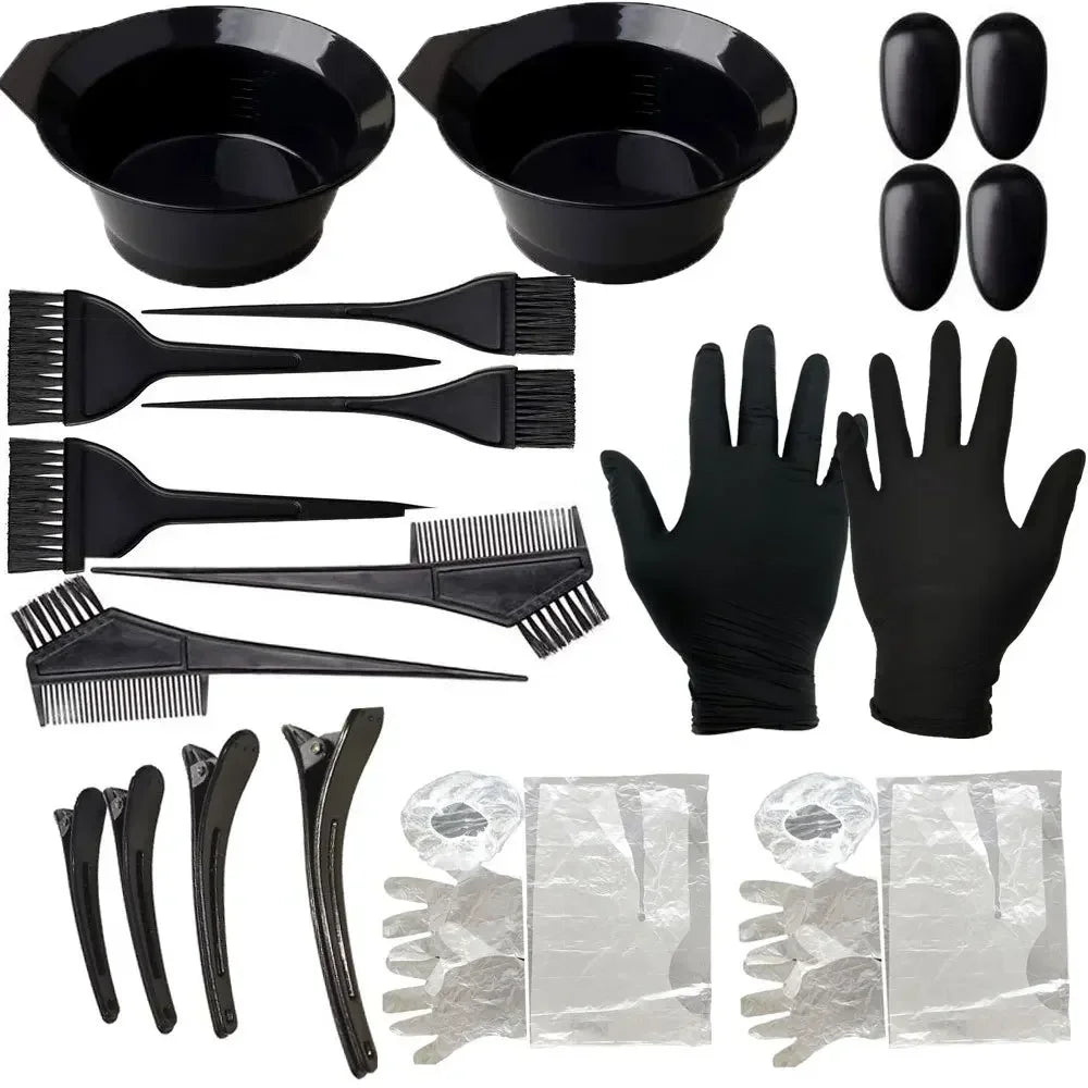 5/22Pcs Set Home Salon Hair Dyeing Brush Hair Dyeing Cream Bowl Coloring Brush Comb Earcap Clips Dyeing Cape Kits Hair Tint Tool