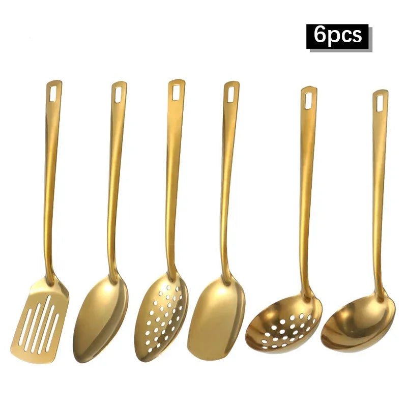 9pcs Stainless Steel Dinnerware Set Creative Korean Cutlery Golden Spoon Korean-style Chafing Dish Buffet Cutlery Set Spoon Set