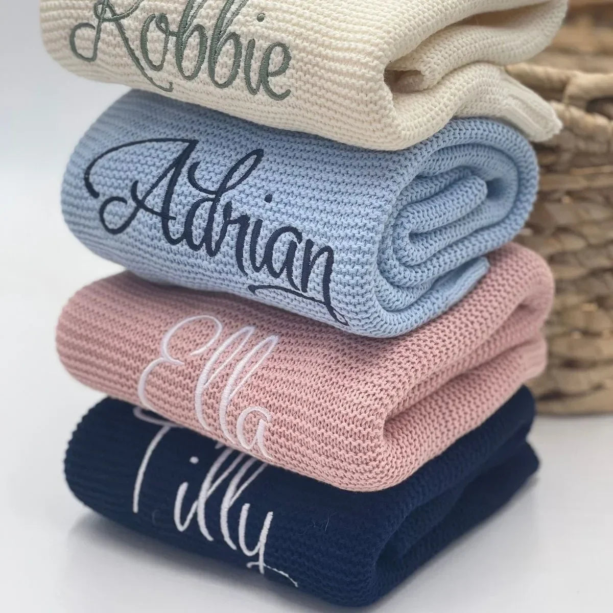 Personalized Name Baby Blanket Embroidered Name Knit Baby Blanket Newborn Gift New Mom Gifts Newborn Baby Girl & Boy Gift