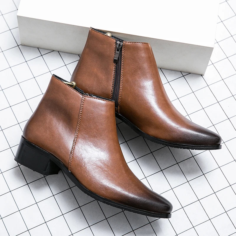 Men's Shoes Chelsea Boots Causal Business Retro Ankle Boots Man Walking Shoes Pu Leather Shoes Waterproof Classic Loafers Men