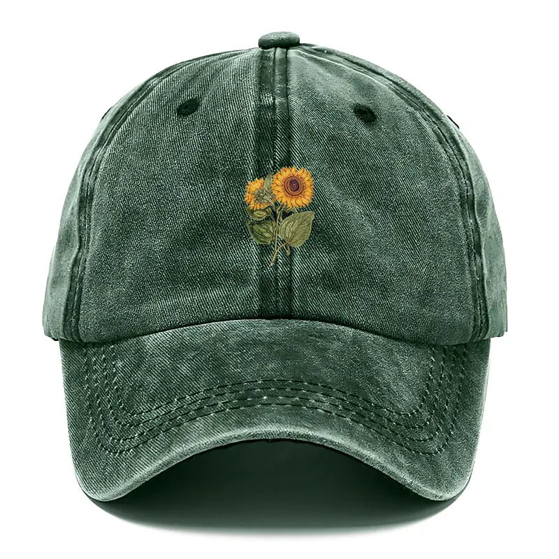 Trendy Sunflower Embroidery Snapback Cap Vintage Washed Cotton Adjustable Unisex Hip Hop Streetwear Hat Outdoor Cap Gift
