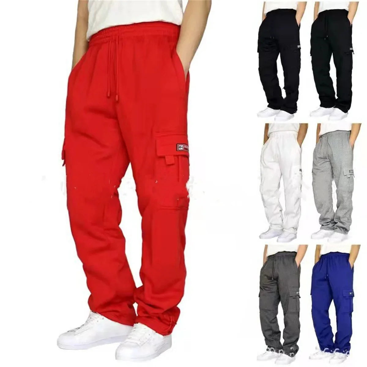 Fashion new Men's Winter Outdoor Sports Solid Color leisure bundle feet multi-pocket straight loose large size cargo pants