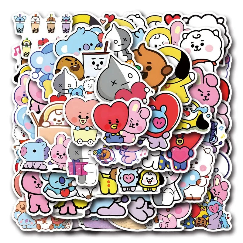 BT21 Chimmy Cooky koya RJ Shooky Mang Sticker High Color Value Cartoon Printing Creative Hand Ledger Decoration 55pcs Sticker