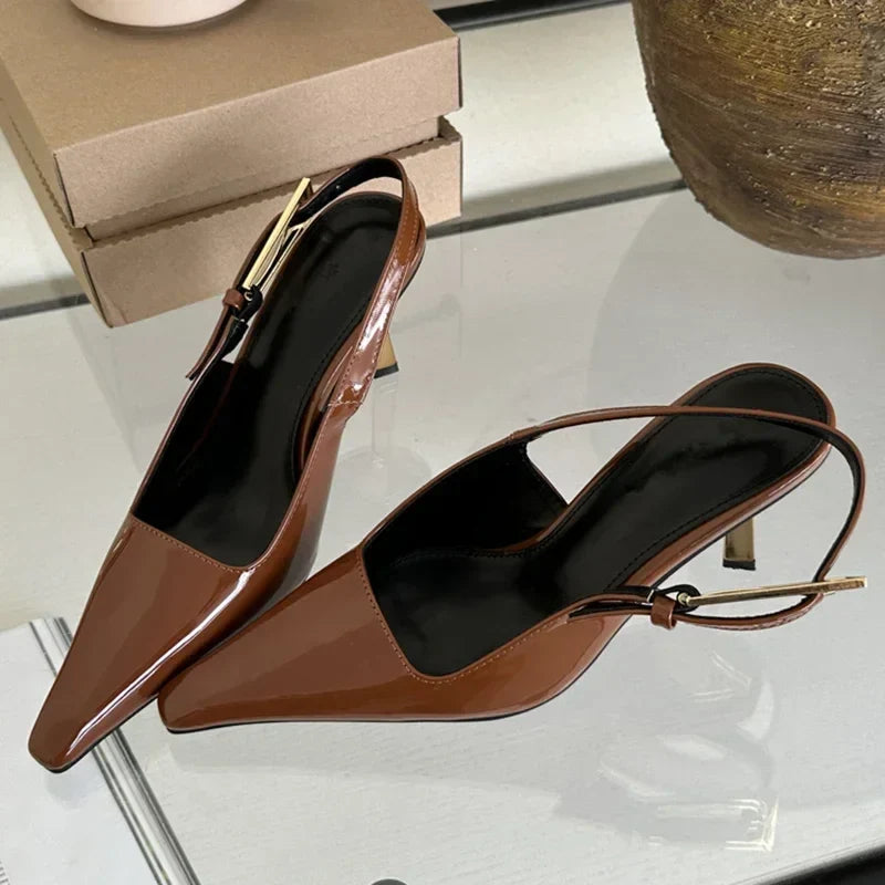 Aneikeh 2024 Summer New Band Women Pumps Shoes Fashion Shallow Slip On Slingback Sandals Thin High Heel Dress Sexy Pumps Shoes