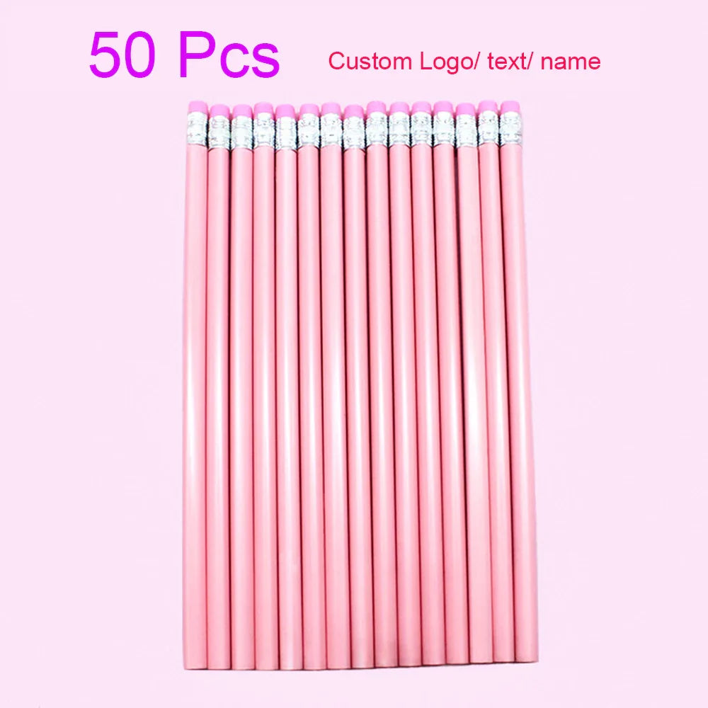 Custom Wood Pencils Personalized Name Pencils with Erasers-Imprinted Logo or Message Pen for Baby Shower Wedding School Office