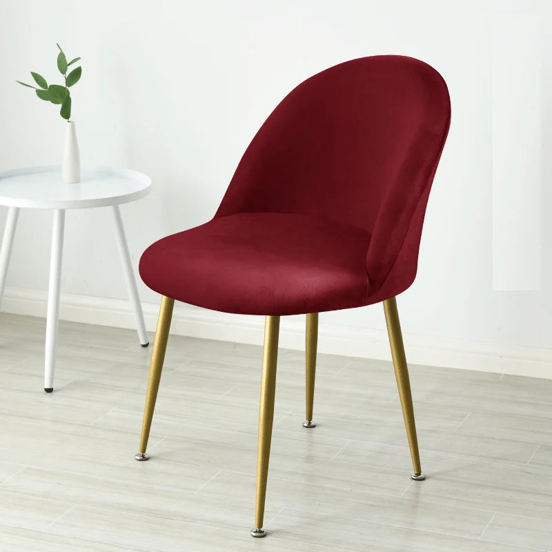 Soft Velvet Chair Cover Duckbill Curved Dining Chair Slipcover Low Back Thick Stretch Seat Covers for Living Room Kitchen Hotel