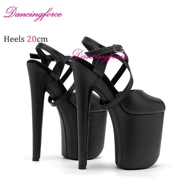 8Inches 20cm Shiny Stripper Pole Dance Shoes Sexy Thick Insole Platform High Heels Women Summer Cross Strips Sandals Female