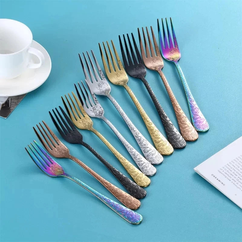 High Quality Cutlery Set Handle Exquisite carving Stainless Steel Golden Tableware Knife Fork Spoon Flatware Set Silverware Set