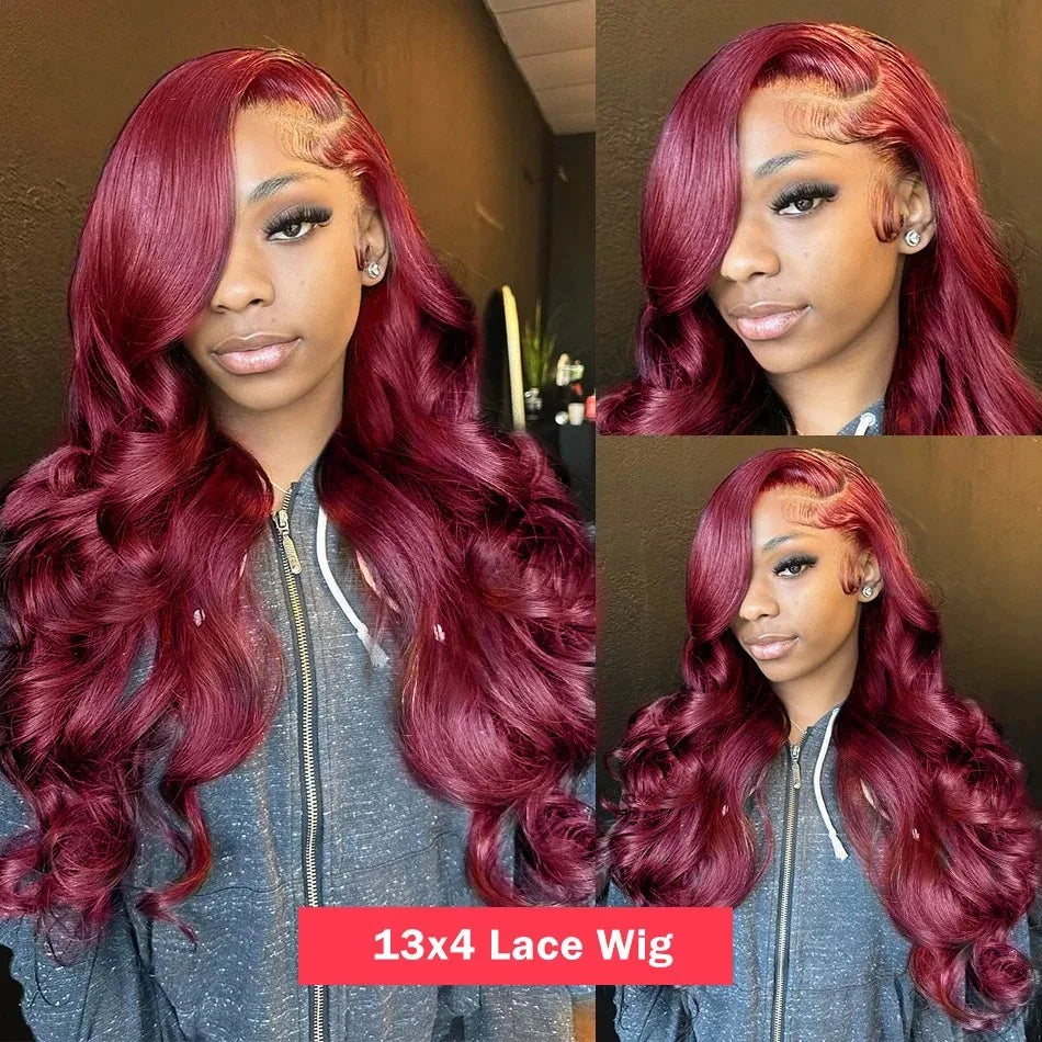99J Burgundy Lace Front Human Hair Wig Body Wave Red Colored  Wigs Brazilian 13x4  Lace Frontal Wigs On Sale Clearance For Women