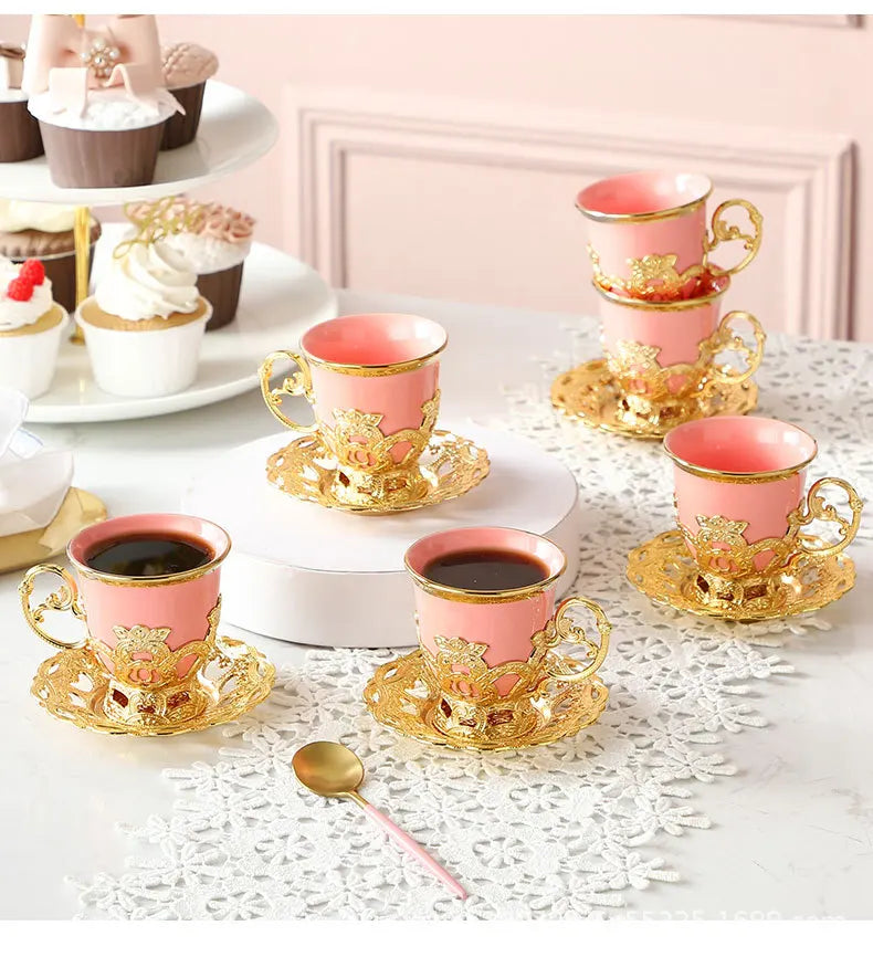 Low cup European style gold rim set cup six cup six plated coffee cup set gift box