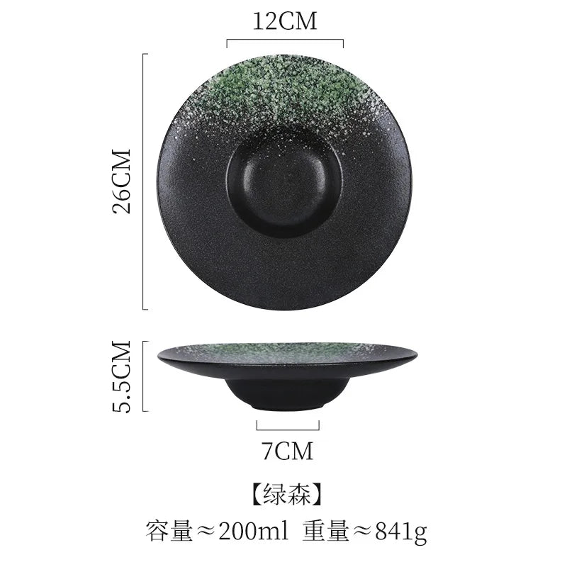 Italian Straw Hat Plate Commercial Italian Noodle Western Salad Plate Japanese Vintage Ceramic Plate UFO Round Deep Soup