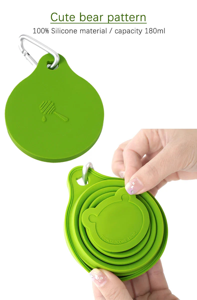 ME. FAM New 180ml Eco-friendly Silicone Bear Folding Cups With Cover Lids Travel Outdoor Camping Collapsible Drinking Water Copa