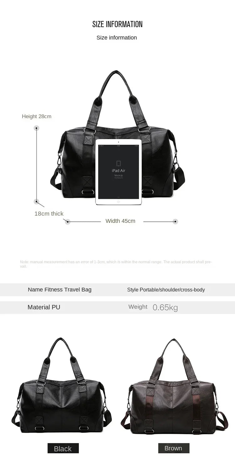 2023 New Men's Business PU Travel Handbag Soft Leather Texture Shoulder Bag Sports TrainingLarge Capacity Handheld Crossbody