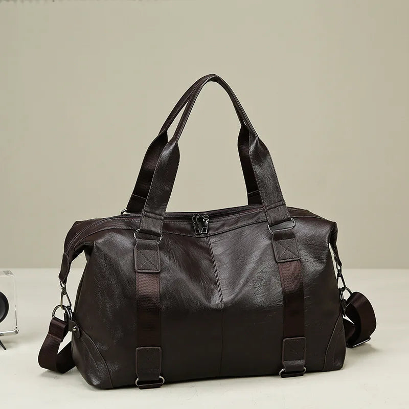 2023 New Men's Business PU Travel Handbag Soft Leather Texture Shoulder Bag Sports TrainingLarge Capacity Handheld Crossbody