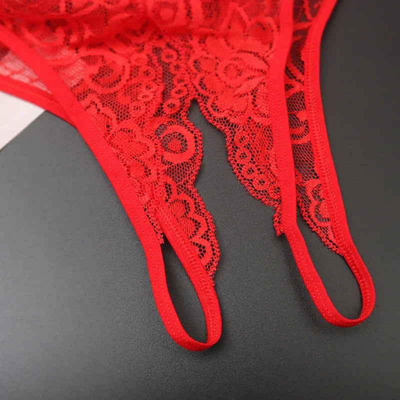 Sexy Lingerie Women's Panties Crotch Opening Transparent G-strings Thongs Solid Bowknot Underwear for Ladies Women Lace Pantys