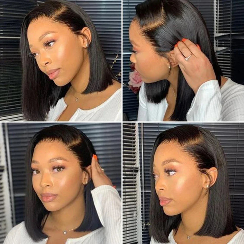 14 Inch Short Straight Bob Wig Human 13x4 Lace Transparent 150%  Frontal Hair Bob Wig PrePlucked Lace Front Human Hair Wigs