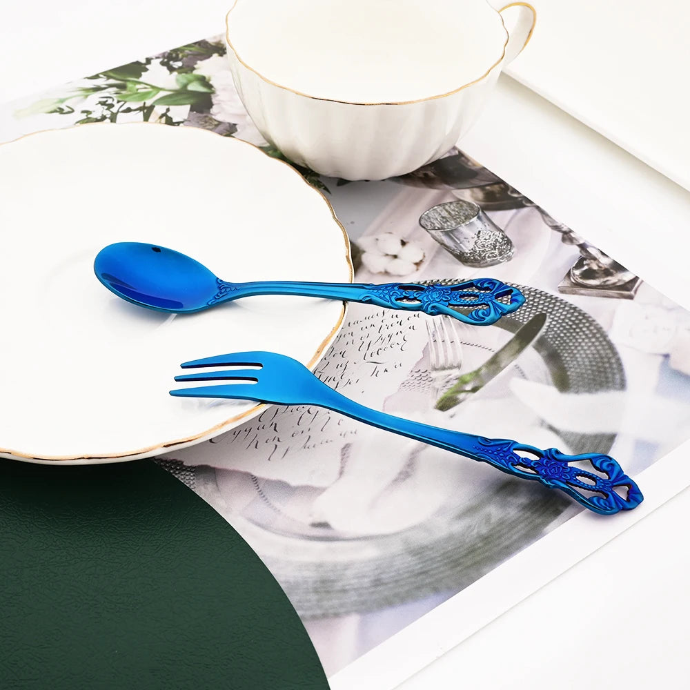 Stainless Steel Cutlery Set Knife Tea Fork Ice Cream Spoon Tableware Set Western Kitchen Flatware Rainbow Vintage Dinnerware Set