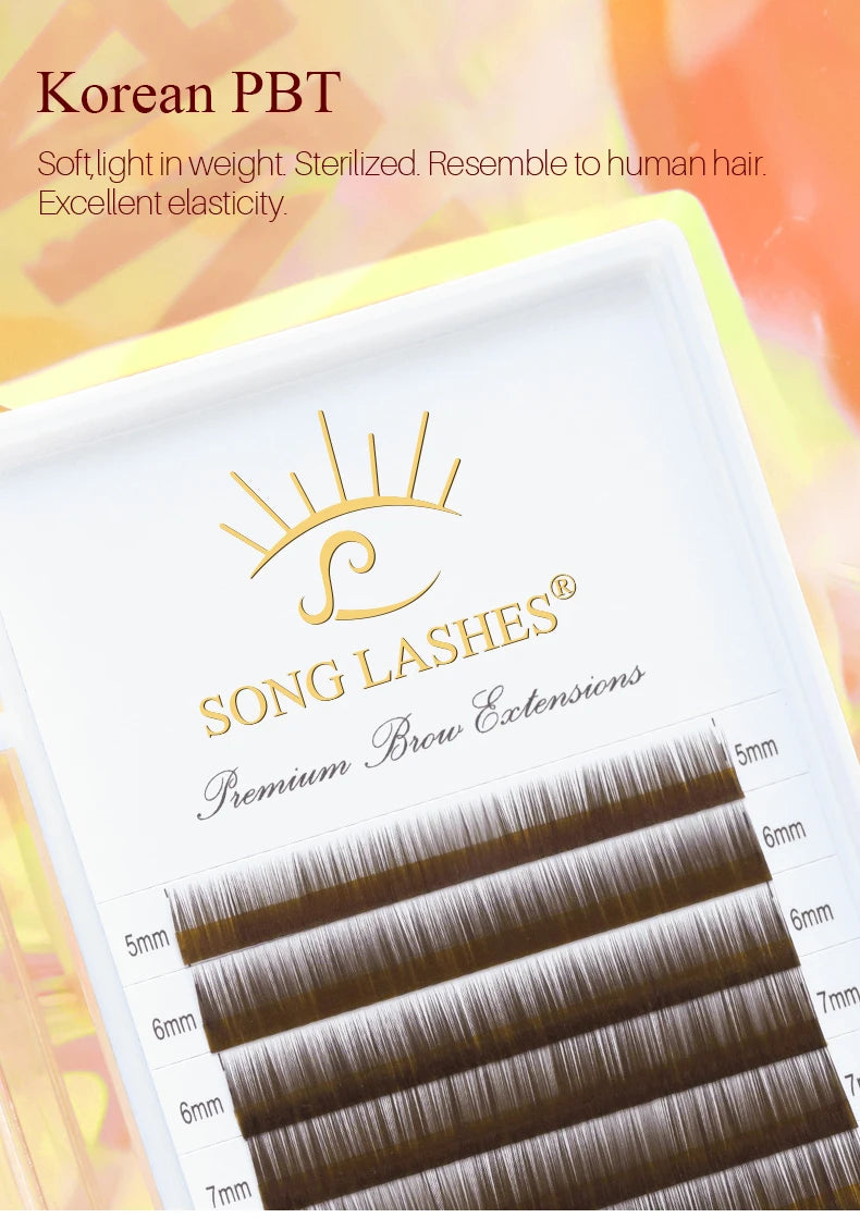 SONG LASHES  High Quality Straight Curvate Extensions False Eyebrow 12Lines Brown Color Eyebrow Extension