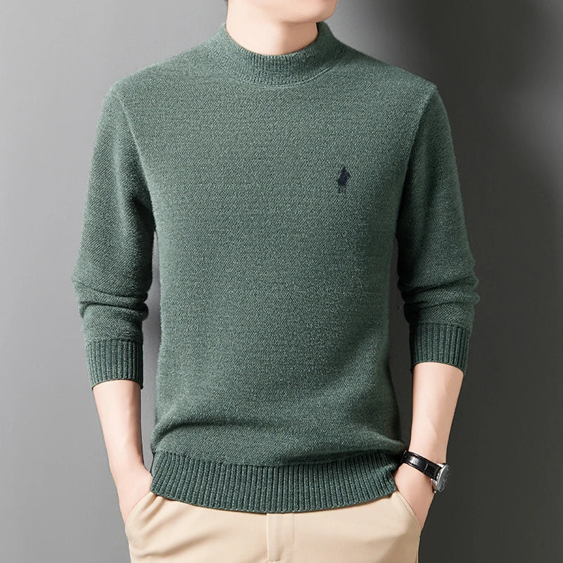 Designer Luxury Brand Men's Knit Pullover Pony Embroidered Sweater Winter British Business Fashion Trend Plush Thicken Menswear