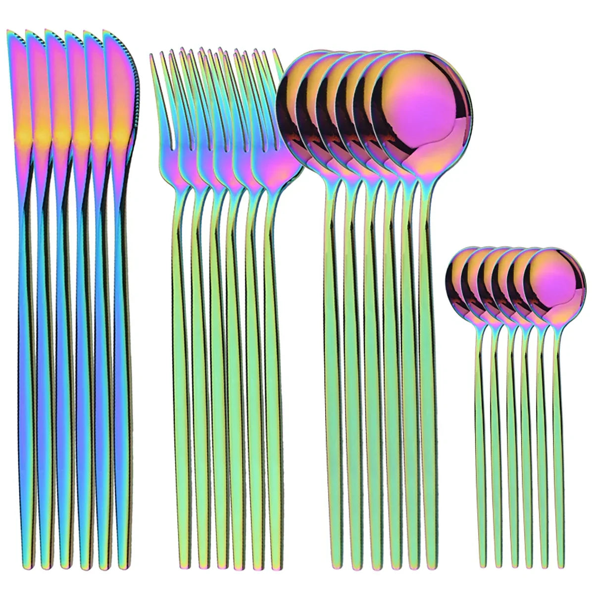 24Pcs Gold Tableware Sets Stainless Steel Cutlery Knife Tea Fork Coffee Spoon Flatware Dishwasher Safe Dinner Kitchen Dinnerware