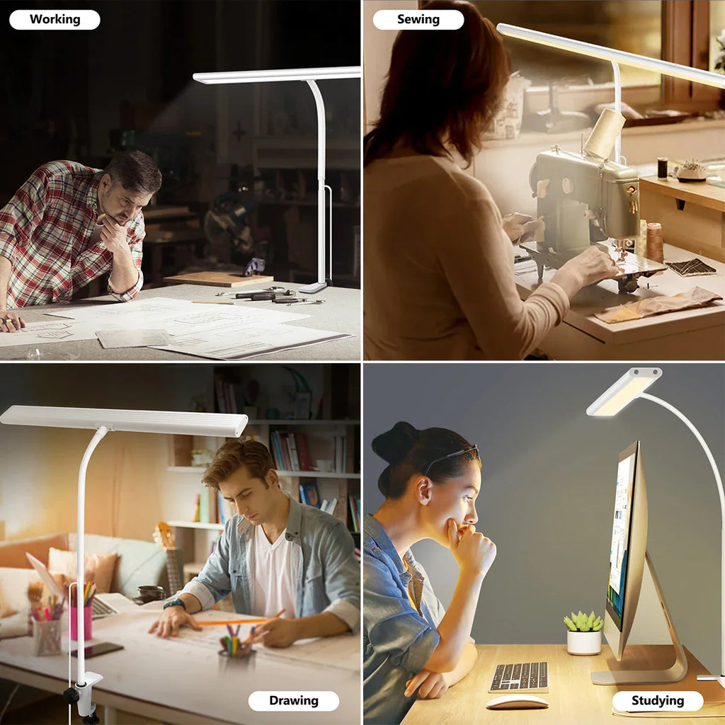 LED Desk Lamp for Office Home, Eye-Caring Desk Light Lamp with Stepless Dimming Adjustable Flexible Gooseneck And Light Color