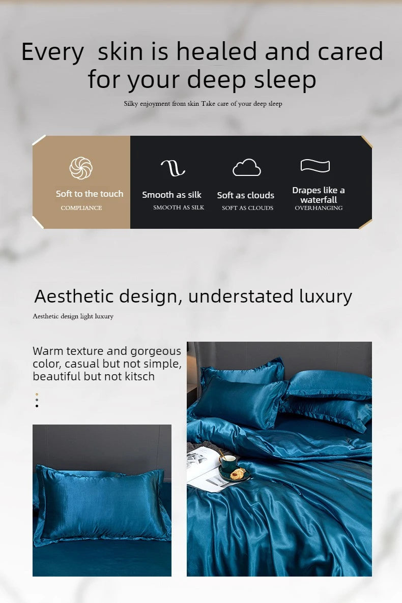 Duvet Cover Set Bed 120/150/180/200 Tencel Silk Bedding Set Black Green White Summer Sheet Luxury Stretch Fitted Sheet 180x200