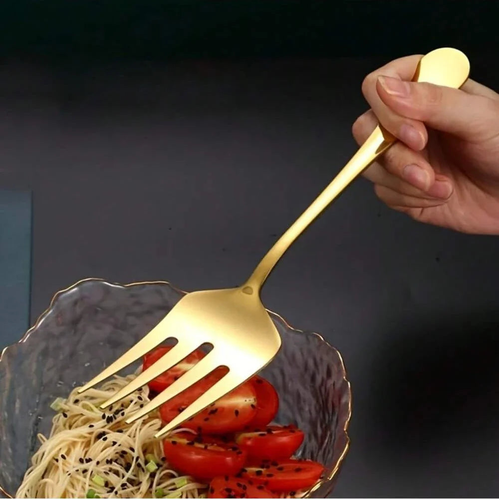 Stainless Steel Kitchenware Gold Serving Spoon Slotting Spoon Slotting Spatula Saucepan Soup Spoon Fork Kitchen Cooking Tool Set