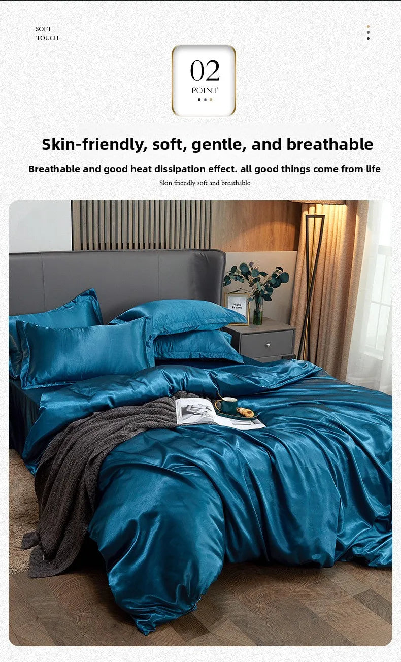 Duvet Cover Set Bed 120/150/180/200 Tencel Silk Bedding Set Black Green White Summer Sheet Luxury Stretch Fitted Sheet 180x200
