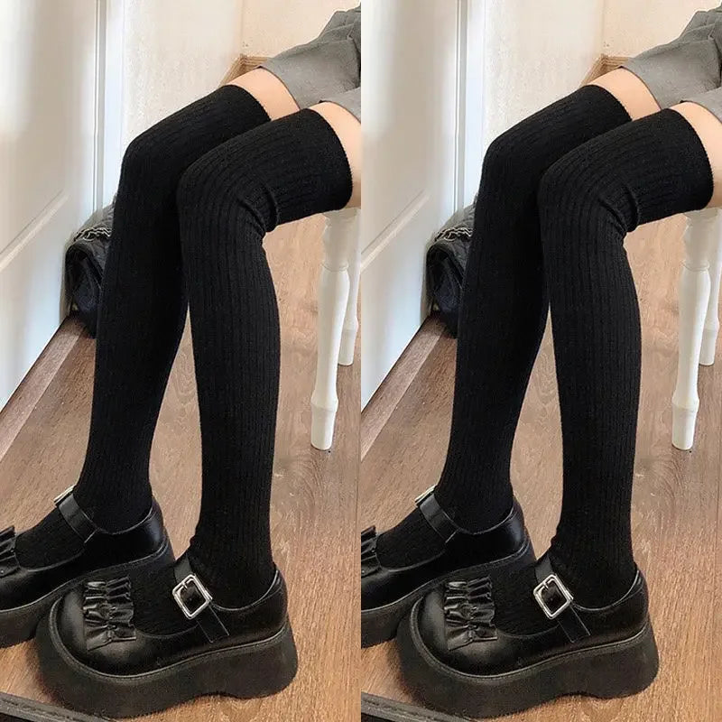 NEW 1/2pairs Women's Casual Knitted Long Socks Autumn Winter Solid Stockings Boot Calf Socks Over Knee Leggings Harajuku Lolita Sox