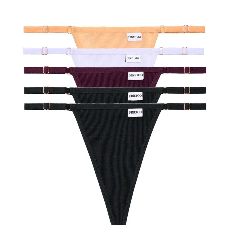 Adjustable Women's Panties FINETOO Sexy Cotton Panties Solid Low Waist Seamless Thongs Female Underpants Women Lingerie 5pcs/set