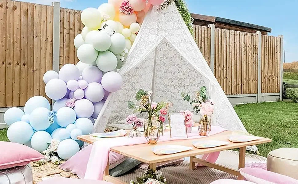 White Lace Teepee Tent for Kids Large Fairy Play House Indoor Wigwam Children Castle Wedding Party Photography Props Boho Decor