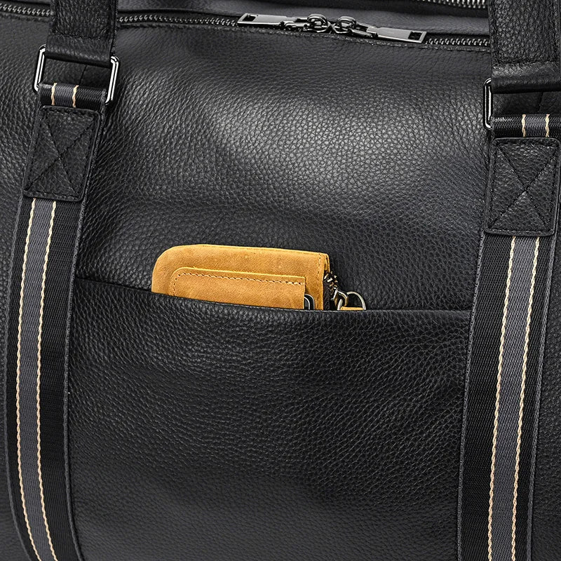 Big Capacity Genuine Leather Travel Bag For Men Women Soft Black Cowhide Casual Travel Duffel Large Luggage Weekend Shoulder Bag