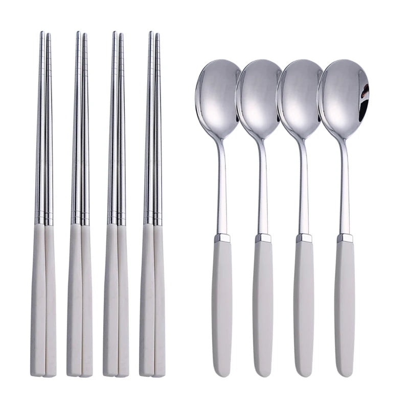 Korean Tableware Set 304 Stainless Steel Cutlery Set High Quality Dinner Set Spoon Chopsticks Set Dinnerware 8Pcs Cutlery Sets