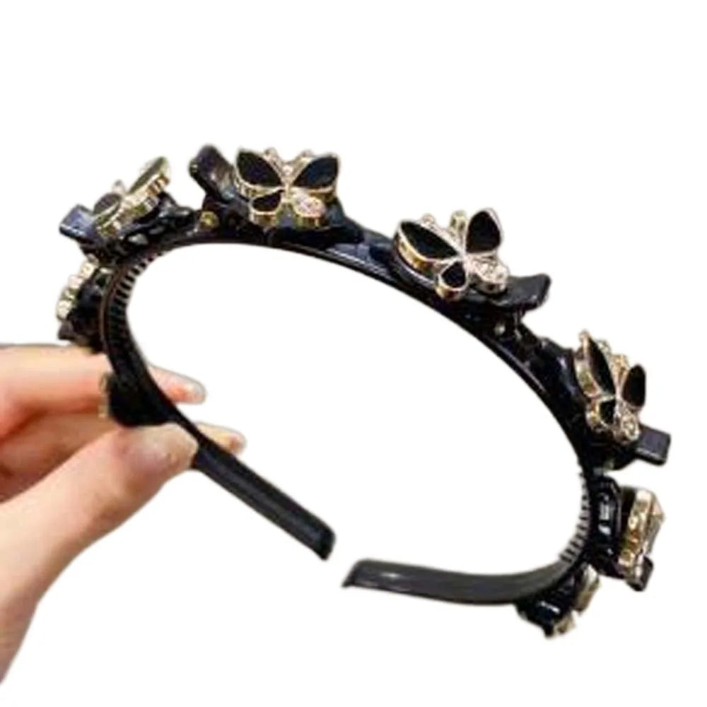 Hair Accessories Elegant Hair Bands with Clips Sweet Shiny Women Butterfly Hair Hoop Headwear Hair Weaving Tool Hairband Party