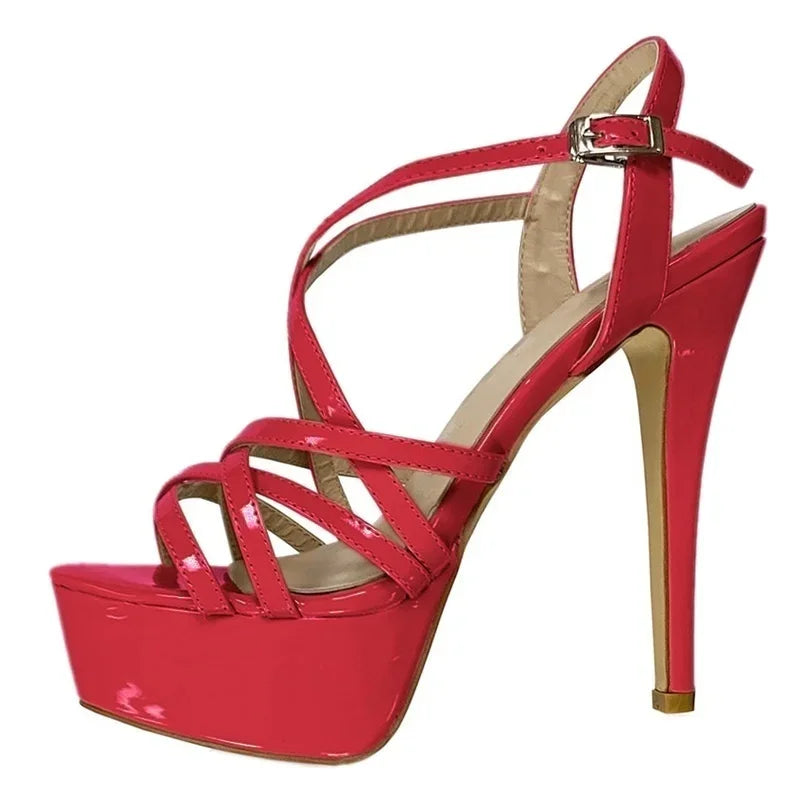 LOSLANDIFEN 2026 NEW 14CM Open Toe Platform High Heels Snake Pattern Sandals Sexy Ankle Strap Gladiator Party Dress Women Shoes