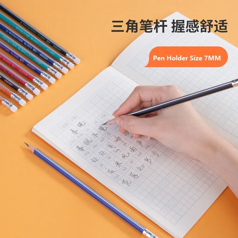 10pc/Set Deli HB 2B Wood Pencil Triangle/Hexagonal lapices With Eraser For Children Students Painting Writing School Office Home