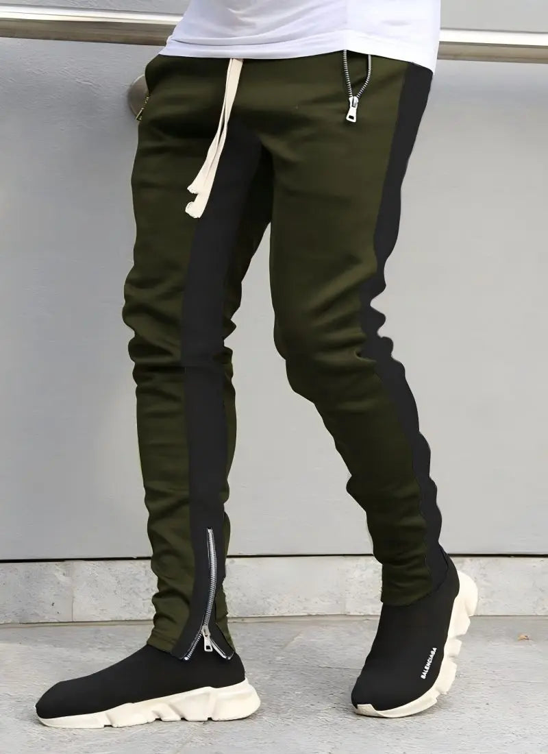 Men Sweatshirts Jogging Pants Men Casual Pants Men Stylish Color Block Zip Pockets Drawstring Sports Skinny Pants Trousers Pants