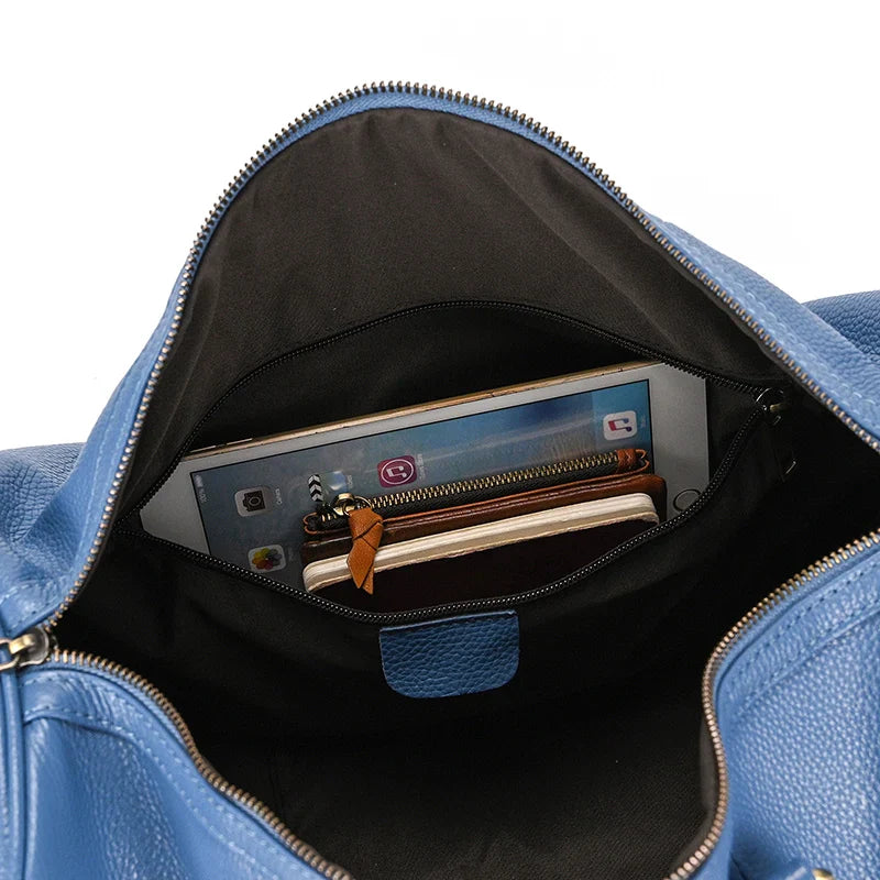 Big Capacity Genuine Leather Travel Bag For Men Women Soft Black Cowhide Casual Travel Duffel Large Luggage Weekend Shoulder Bag